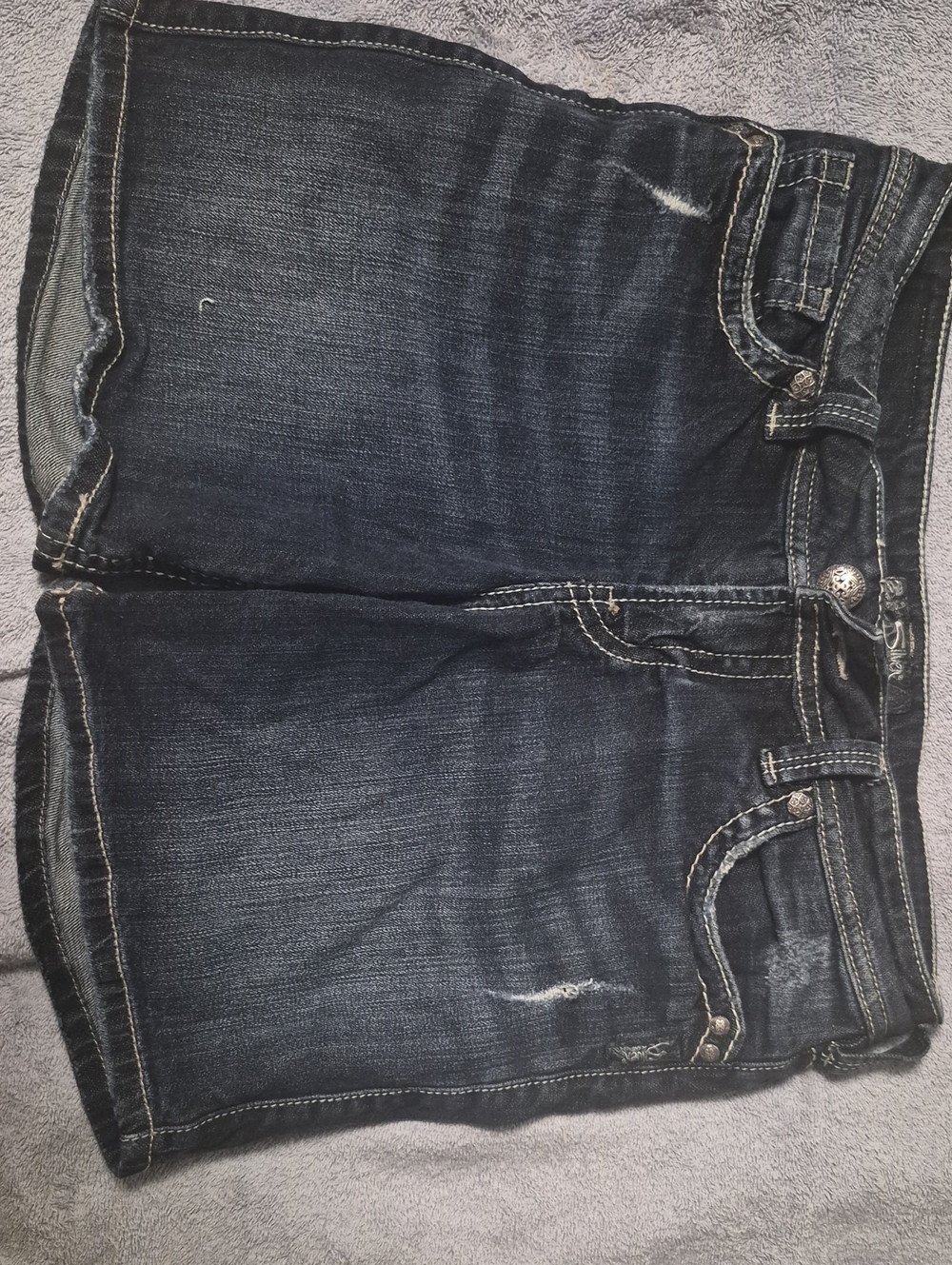 Silver Dark Wash Denim Shorts